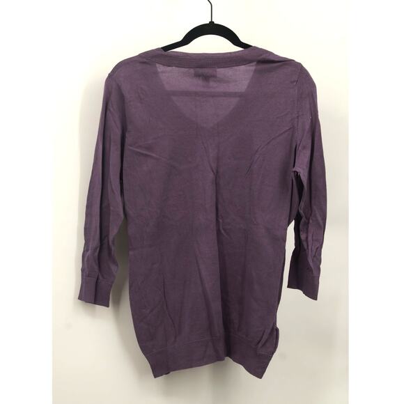 Ann Taylor Loft Women's 100% Pima Cotton VNeck Sweater Long Sleeve Size L Purple - Picture 2 of 4